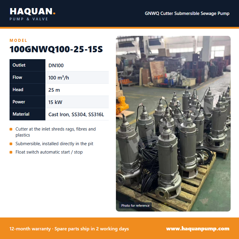 100GNWQ100-25-15S Stainless High-Head Cutter Pump — GNWQ Cutter Submersible Sewage Pump by Haquan