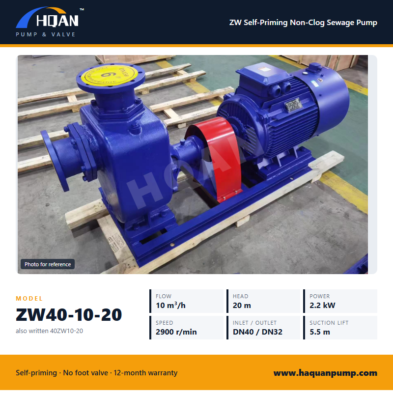 ZW40-10-20 Selbstansaugende Abwasserpumpe mit DN40-Ansaugung — Selbstansaugende Abwasserpumpe ZW